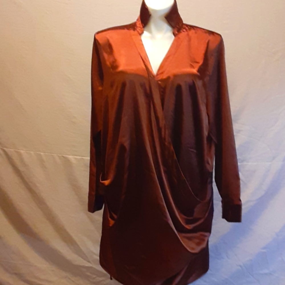 SHEIN Curve 3XL bronze xtra long blouse w wrap around design